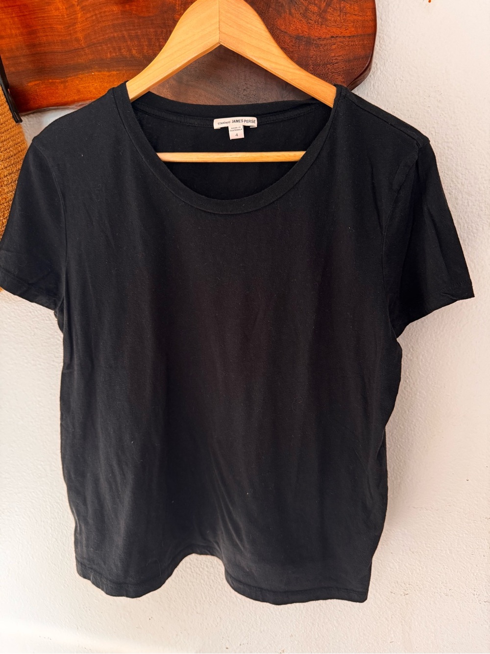 James Perse Standard Black Cotton Scoop Neck Tee Size 4 XL